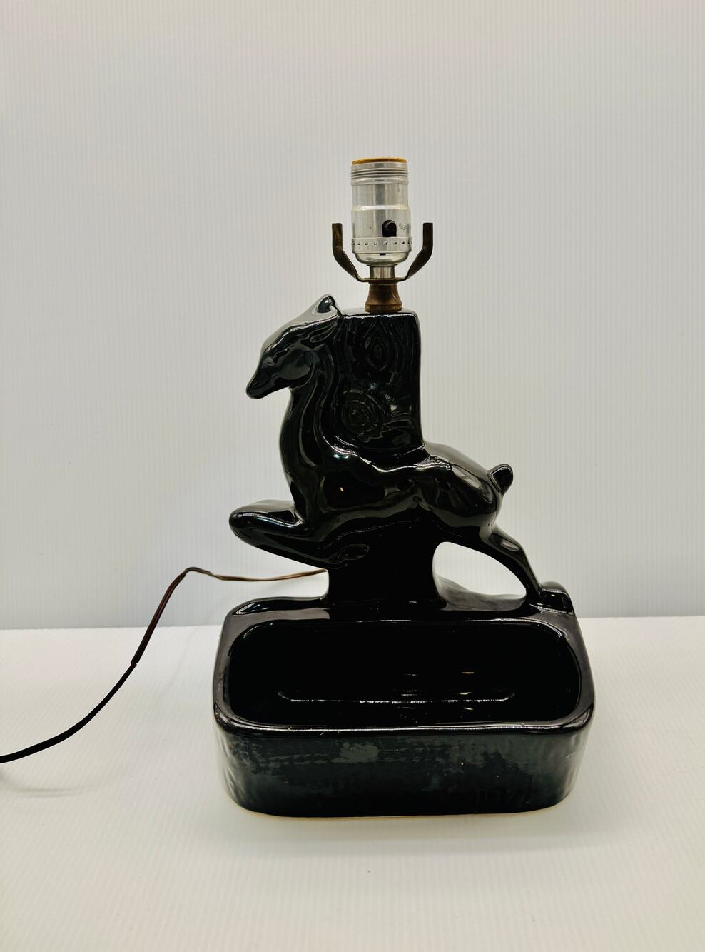 Vintage Black Ceramic Deer Gazelle Table TV Lamp Mid Century Modern Art Deco